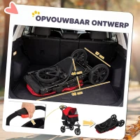 PawHut Hondenwagen opvouwbaar hondenbuggy tot 10 kg met 3 wielen, gaasramen bekerhouder opbergmand 109,5x57,5x106,5 cm Rood(m-6)
