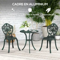 Outsunny 3-piece aluminum bistro garden set 2 chairs + round wrought-iron effect table(m-5)