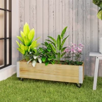 Outsunny Planter on Wheels rectangular planter drainage felt metal solid wood 96 x 30.6 x 30 cm natural wood(m-8)
