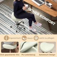 HOMCOM Sattelstuhl, höhenverstellbarer Rollstuhl mit PU-Leder für Massage, Spa, Klinik, Beauty und Tattoo, Cremeweiß(m-5)