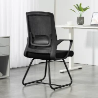 HOMCOM Chaise de bureau ergonomique sans roulettes, chaise de conférence avec dossier en maille, soutien lombaire, noir(m-9)