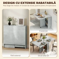 HOMCOM Masă Pliabilă din Lemn pentru 4-6 Persoane cu Roți, 75x140x74cm, Gri(m-4)