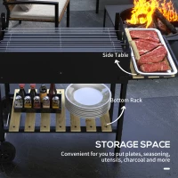 Outsunny Charcoal BBQ Grill, Barbecue Trolley with Double Adjustable Grill, Side Table, Storage Shelf and Wheels for Outdoor Garden Party Cooking, Black(m-6)