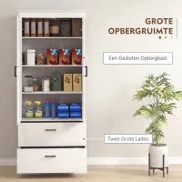 HOMCOM Vrijstaande Keukenkast met Verstelbare Schappen en Twee Brede Laden voor Woonkamer, Keuken, Wit(m-4)