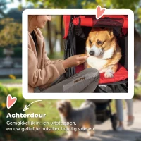PawHut Hondenwagen opvouwbaar hondenbuggy tot 10 kg met 3 wielen, gaasramen bekerhouder opbergmand 109,5x57,5x106,5 cm Rood(m-8)