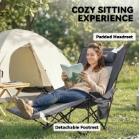 Outsunny 2-delige set opvouwbare campingstoelen met verstelbare rugleuning, voetsteun, bekerhouder, hoofdsteun, donkergrijs(m-6)