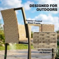 Outsunny 7 Piece Rattan Garden Furniture Set, Garden Dining Set with Wood-Plastic Table and 6 Stackable Chairs, Dark Grey(m-7)