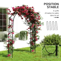Outsunny Garden Arch Rose Arch Wrought-Iron Style dim. 125L x 37l x 230H cm Epoxy Steel Black for Climbing Plants(m-5)