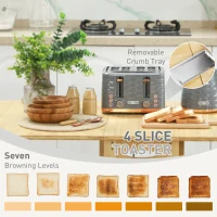 HOMCOM Czajnik 1,7L i toster na 4 kromki, szary zestaw(m-5)