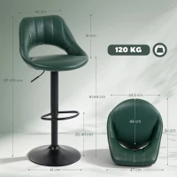 HOMCOM Set of Two Faux Leather Bar Stools - Dark Green(m-3)