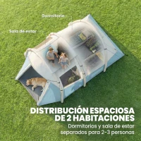 Outsunny Tienda Campaña Inflable 2-3 Personas con Bomba Dormitorio y Zona de Estar Impermeable 3000 mm Montaje Rápido Azul Claro(m-5)