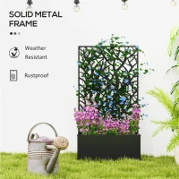 Outsunny Outdoor Metal Planter, with Back Trellis - Black(m-6)