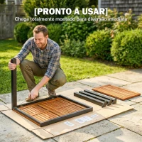 Outsunny Mesa de Refeição para Exterior Extensível 120/80x70 cm com Estrutura de Aço e Bancada de Madeira de Acácia para 4-6 Pessoas Madeira e Preto(m-5)