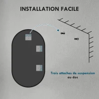 HOMCOM Oval wall mirror aluminum frame minimalist style vertical or horizontal mounting with 3 hooks 40 x 70 cm black(m-7)