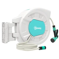 Outsunny Hose reel water hose reel 35+2 m wall bracket + handle 180° swivel 55 x 20 x 42 cm light gray(m-10)