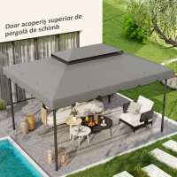 Outsunny Acoperiș pentru Foișor 3x4 m cu 2 Nivele și 8 Găuri de Drenaj din Poliester Gri Deschis(m-2)