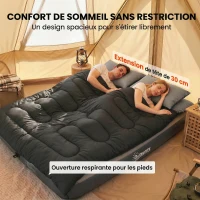 Outsunny Sac de Couchage Double, Modulable en 2 Sacs pour 2 Personnes, 2 Oreillers, Section Tête, 400 g/m², 220x160x10cm, Noir(m-6)