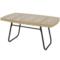Outsunny Woven Resin Garden Side Table, 90x50x45cm, Garden Coffee Table with Tempered Glass Top, Natural(m-11)