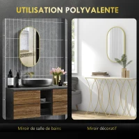 HOMCOM Oval wall mirror aluminum frame minimalist style vertical or horizontal mounting with 3 hooks 40 x 70 cm gold(m-4)