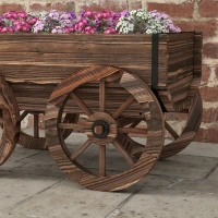 Outsunny Wooden flower cart with wheels and handle, flower box, wheelbarrow with drainage holes, 120 x 41 x 54 cm, brown(m-9)