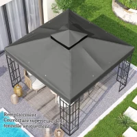 Outsunny Gazebo Canopy 3 x 3 m Replacement 2-Tier Canopy UPF30+ Drainage Holes Dark Gray(m-9)