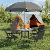 Outsunny 4 Seater Garden Furniture Set, 6 Pieces Garden Table and Chairs with Parasol for Patio, Black(m-8)