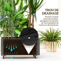 Outsunny Planter on casters - rectangular planter - irrigation inserts, drainage felt included - black(m-6)
