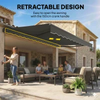 Outsunny Markiza Balkonowa 350 x 300 cm z Korbą i Uchwytami Ściennymi, Regulowany Kąt Nachylenia(m-5)