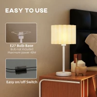 HOMCOM Bedside Table Lamp, Round Desk Lamp with Wave Lampshade, On-Off Switch for Bedroom, Living Room, Office, E27 Holder without Bulb (40W Max), White(m-5)