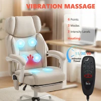 HOMCOM Wysokie krzesło biurowe z masażem wibracyjnym i podgrzewaniem, ergonomiczne, regulowane, z podnóżkiem, kremowobiały(m-4)