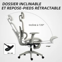 HOMCOM Chaise de bureau ergonomique en maille, fauteuil de bureau inclinable, accoudoirs 3D, appui-tête réglable, beige(m-6)