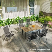 Outsunny Garden Dining Table, 150 x 90 cm Rectangle Outdoor Table with 5 cm Parasol Hole, Slatted Tabletop and Steel Frame for Patio Balcony, (Table Only) Brown(m-9)