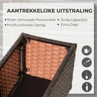 Outsunny polyrattan verhoogd bed met wielen plantenbak met afvoergaten plantenbak bloembak koffie bruin 94,5 x 31 x 36 cm(m-5)