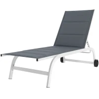 Outsunny Sonnenliege für Garten mit Rollen, aus Texteline mit Aluminiumrahmen, Dunkelgrau und Weiß(m-1)