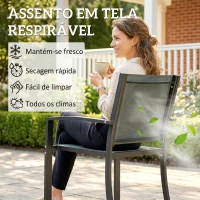 Outsunny Conjunto de Mesa e Cadeiras com 3 peças Conjunto de Jardim 2 Cadeiras de Textilene e Mesa de Vidro  Cinza Claro(m-6)