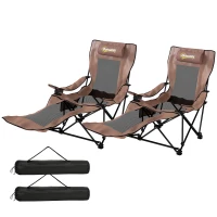 Outsunny Set 2 Sillas de Camping Plegables en Tejido Oxford y Metal con Reposapiés Desmontable, Marrón y Negro(m-7)