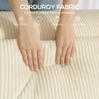 HOMCOM Sofa 3-osobowa, miękka struktura piankowa, szerokie podłokietniki, 2 poduszki, pokrycie sztruksowe, kolor beżowy(m-6)