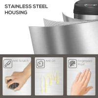 HOMCOM 50-litrowy kosz na śmieci z czujnikiem i funkcją Soft-Close, bezdotykowy kosz ze stali nierdzewnej dla higienicznych kuchni, biur, w kolorze srebrnym(m-6)