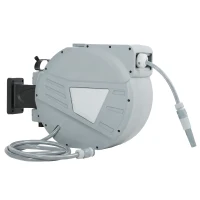 Outsunny Wall-Mounted Hose Reel 20+1.6m x Ø 15mm, Automatic Retractable Water Hose Reel, 180° Swivel, Gray(m-11)