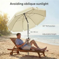 Outsunny Parasol plażowy Ø150 cm wodoodporny składany parasol z regulacją kąta nachylenia, torba do przenoszenia, kotwa do piasku, beżowy(m-4)
