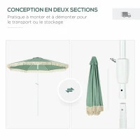 Outsunny Garden parasol tilting outdoor parasol with fringes and crank 8 ribs dim. Ø 2.65 x 2.45 H m green(m-8)