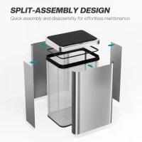 HOMCOM Kosz na śmieci z czujnikiem 40L Stal nierdzewna Automatyczny kosz na śmieci z miękkim zamykaniem 35,5 x 26 x 55 cm Srebrny(m-8)