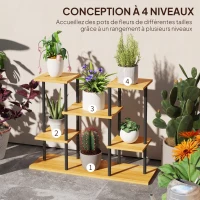 Outsunny Indoor Plant Stand 6-Tier Plant Shelf Steel Frame Solid Wood Base 80 x 24 x 61.5 cm Natural Wood(m-4)