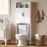 HOMCOM Armario sobre Inodoro Mueble de Baño con 2 Puertas de Cierre Silencioso Estante Abierto 64x21x173,5 cm Blanco(m-2)