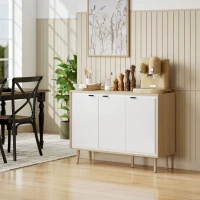 HOMCOM Buffet à haute brillance, meuble de rangement avec 3 portes, étagères réglables, 107 x 35 x 77 cm, blanc et chêne(m-9)