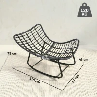 Outsunny Chaise à bascule en rotin avec coussin moelleux pour jardin, balcon, Gris foncé(m-3)