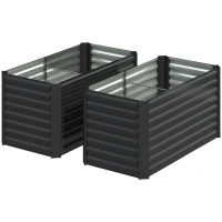 Outsunny Set of 2 Square Raised Garden Beds Galvanized Steel Frame Open Bottom 120 x 60 x 60 cm Dark Gray(m-11)