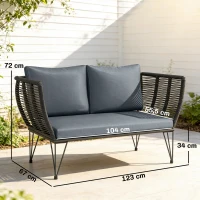 Outsunny Sofa Ogrodowa z Poduszkami 2-osobowa Rattanowa Meble Balkonowe 123 x 67 x 72 cm Jasnoszara(m-3)