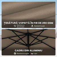 Outsunny Umbrelă de Grădină 3x3m Decentralizată cu Bază în Formă de Cruce și Acoperiș, din Aluminiu, Kaki(m-5)