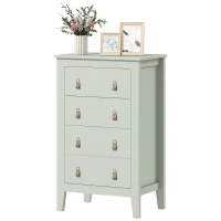 HOMCOM Bedroom Chest of Drawers, Modern 4 Drawer Dresser Cabinet with PU Leather Handles and Metal Runners for Living Room, Hallway, Entryway, 60 x 40 x 98 cm, Green(m-11)